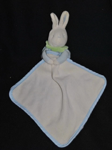 Peluche Doudou Lapin Blanc Mouchoir Bleu KLORANE  Col Vert 15 Cm Assis TTBE