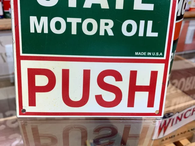 "QUAKER STATE MOTOR OIL" METAL DOOR PUSH SIGN (8"x 5") NICE (UNUSED) CONDITION 3