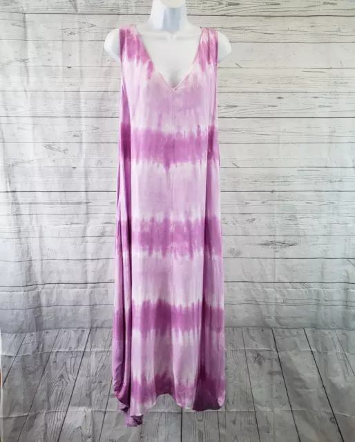 Mud Pie Womens Maxi Dress Sz Small Purple Tie Dye Sleeveless V-Neck