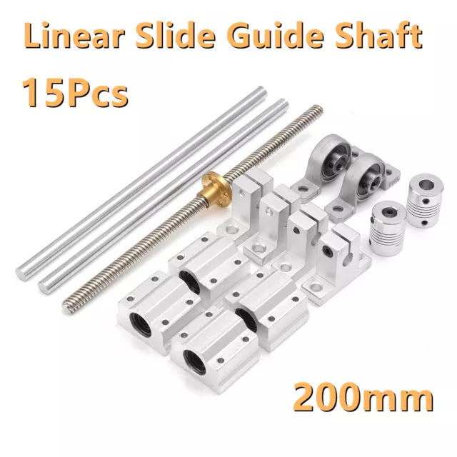 200mm Linear Slide Rail Guide Shaft Rod SC8UU Block Bearing Coupling Support Kit