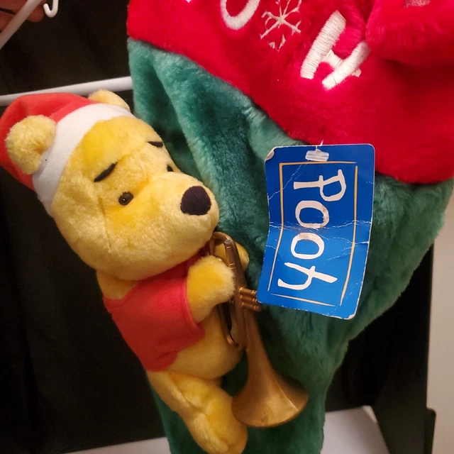 Disney Winnie the Poo Christmas Stocking Plush Head Lined Disneyland 16" Long