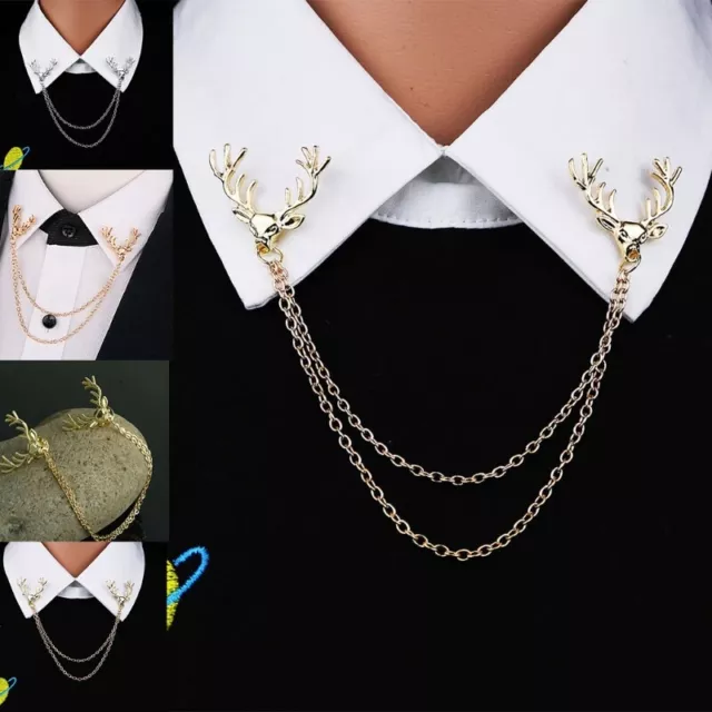 Deer Brooch Pin for Men Women Suit Vintage Shirt Collar Chain Brooches Elk Decor