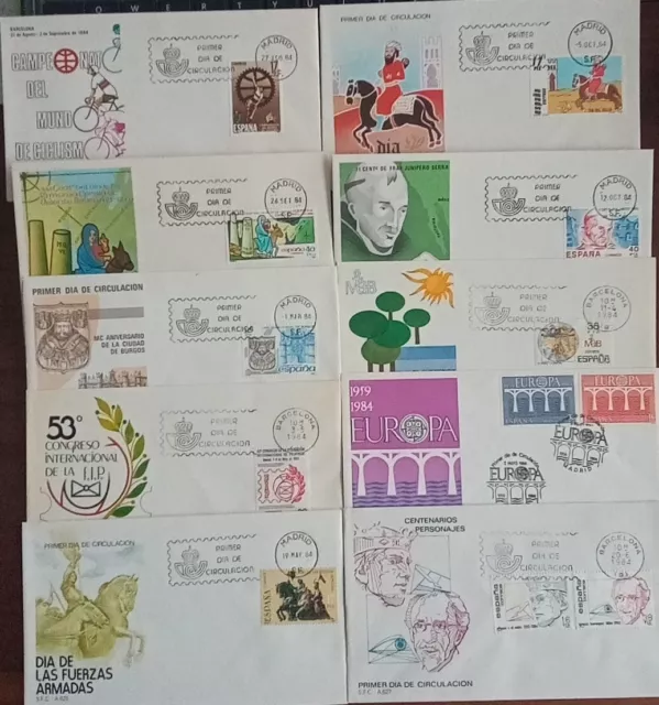 Sobres Primer Dia Fdc España 1984 Lote De 10 Series Completas