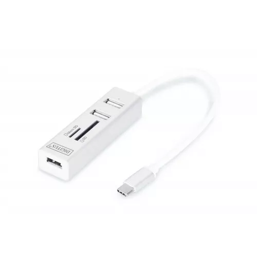 Hub otg 3 porte tipo c usb 2.0 con lettore di schede digitus