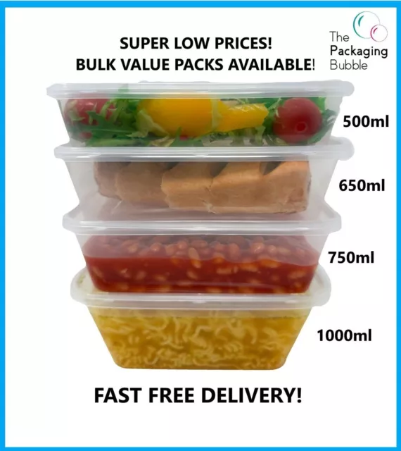 Plastic Food Containers & lids Takeaway Microwave Freezer Safe Storage Boxes