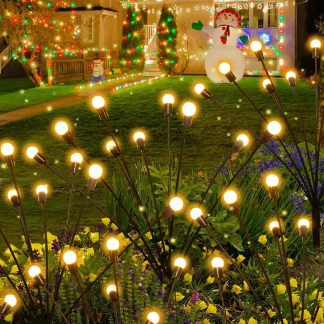 LED Solar Christmas Lights Outdoor Garden Firefly Sway Lamp Yard Pathway Decor