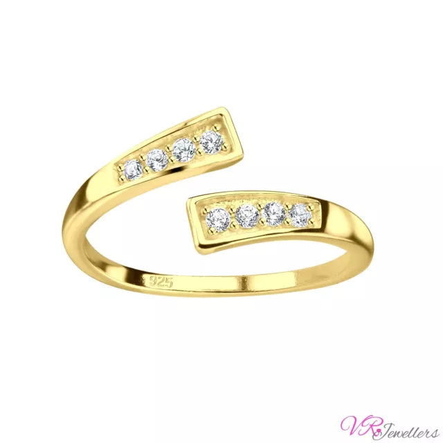 925 Gold Plated Toe Ring Cubic Zirconia Sterling Silver Adjustable Toe Ring