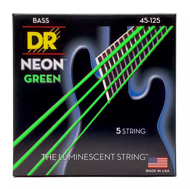 DR Strings Hi-Def Neon Green Bass Strings 5-String Medium 45-125