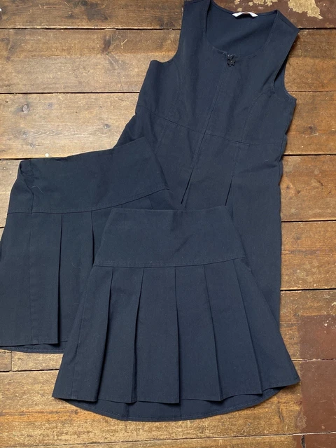 Girls School Uniform Bundle Age 7-8 Years Navy Pinafore Dress Skirts M&S