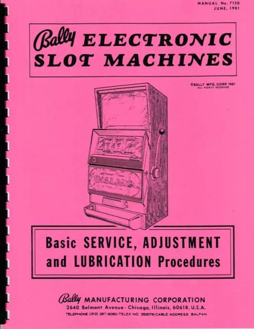 Bally Electronic Slot Machines Service, Adjustment, Lube Machine Manual - New!