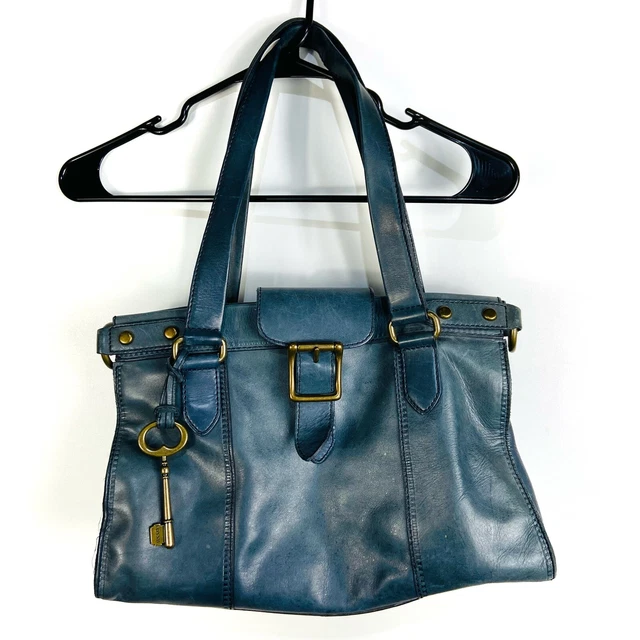 FOSSIL VINTAGE REVIVAL EAST WEST SATCHEL BLUE LEATHER ZB5410 Lagenlook Classic FOSSIL VINTAGE REVIVAL EAST WEST SATCHEL BLUE LEATHER ZB5410 Lagenlook Classic