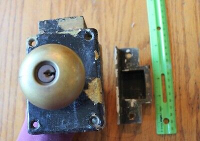 1905 Door Knob Set Hardware Antique Brass & cast iron with backplates & receiver