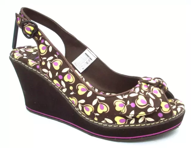 Ladies Size 7 Rocket Dog Brown Flower Wedge Heel Strap Open Toe Shoes Sandals