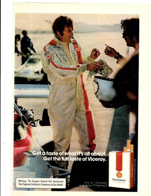 1973 Print Ad Viceroy Cigarettes Auto Racing Get a Taste of what it's all about