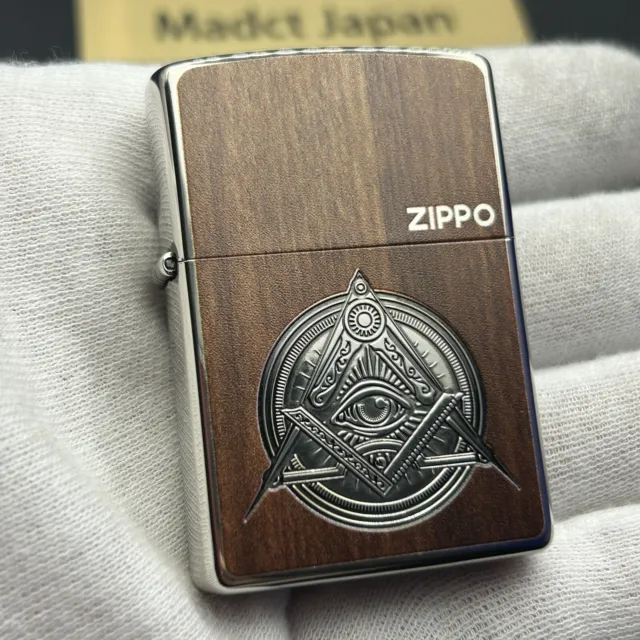 Zippo Oil Lighter Freemason Eye of Providence Pyramid Eye Antique Wood Regular