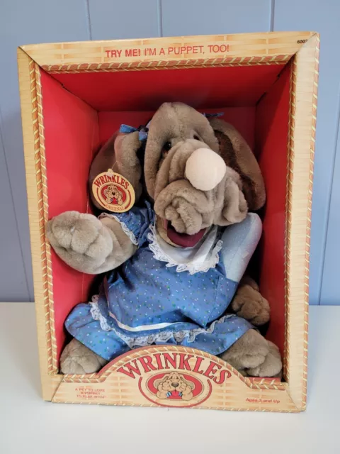 Vintage 1981 Ganz Bros Wrinkles the Dog Plush Pet Hand Puppet New in Box Female