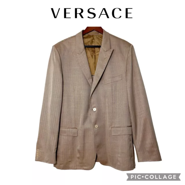 Versace Collection Men Wool Silk Two Buttons Blazer Jacket Tan Khaki Size 58