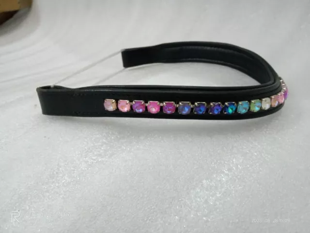 Leather Brow-Band Clear multi Crystal Bling Designer For Bridle All Size F/Ship 3