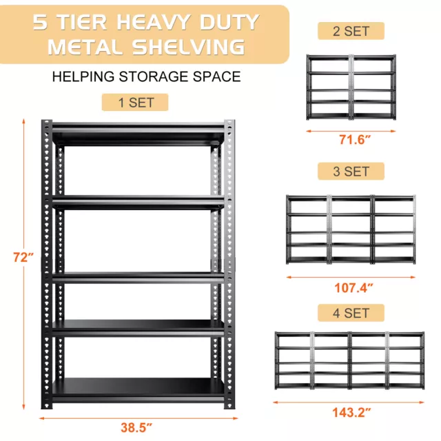 4/5-Tier Adjustable Shelving Heavy Duty Metal Storage Shelves Utility Warehouse