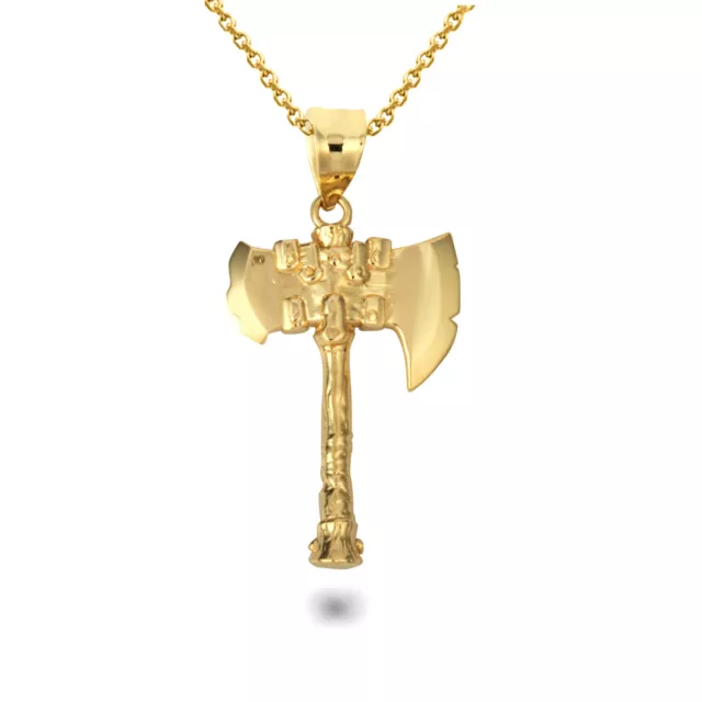 10K Solid Gold Viking Battle Axe Norse Pendant Necklace - Yellow, Rose, or White