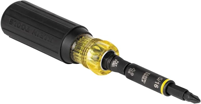 Multi-Bit Screwdriver Nut Driver Impact Rated 11-in-1 Tool with Phillips Slotted