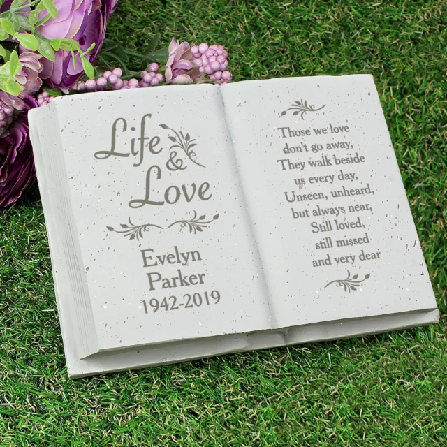 Personalised Life & Love Memorial Book Garden Grave Marker Funeral Ornaments
