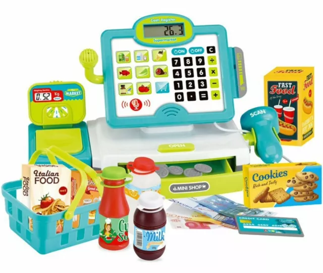 Kids Electronic Cash Register Toy Play Food Set Supermarket Till Play Gift UK