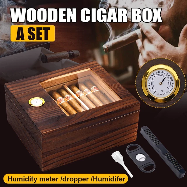CIGARLOONG Cigar Humidor – Cedar Wood Desktop Box With Hygrometer & Humidifier, Holds 15-20 Cigars-515554