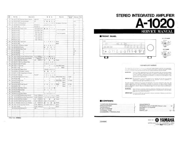 Service Manuel D'Instructions pour Yamaha A-1020