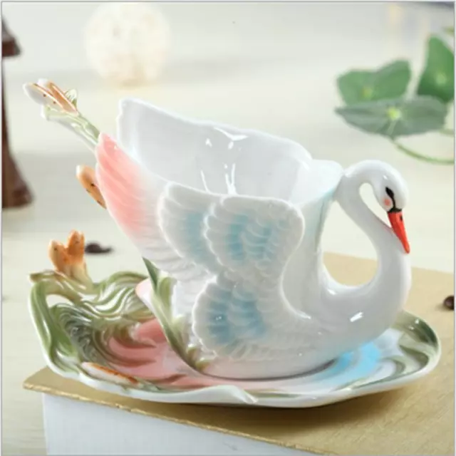 Creative Colored Enamel Coffee Cup Porcelain Swan Design Tea Cup Milk Cup