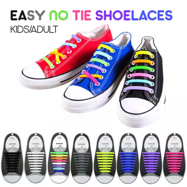 Easy Lazy No Tie Elastic Silicone Shoe Laces Cool Shoelaces Unisex Kids /Adult