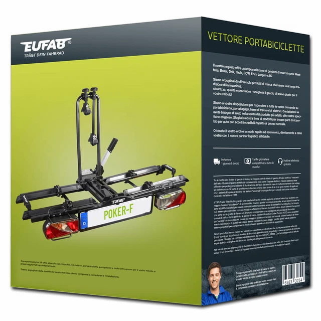 Portabici EUFAB CROW BASIC Per Gancio Traino - Per 2 Bici, Anche Elettriche, Fino A 8.5cm Diametro