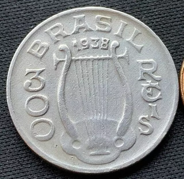 1938 Brazil 300 Reis Coin XF  ( 3.7 Million minted )     #M324