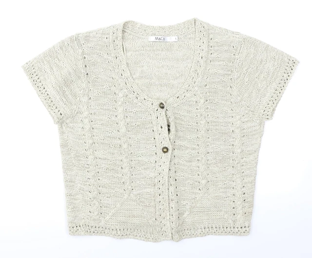 M&Co Womens Beige Scoop Neck  Cotton Cardigan Jumper Size L