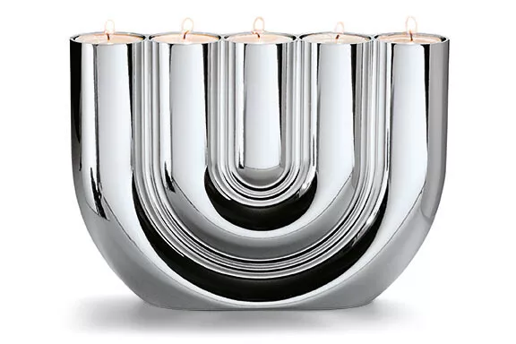 PHILIPPI Design Double U Porte-Bougies Neuf / Scellé Élégant Chandelier A.Chrome