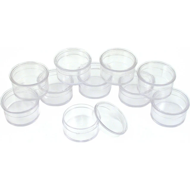 10 Round Plastic Organizer Container Storage Jars for Beads & Gems 1 1/4"
