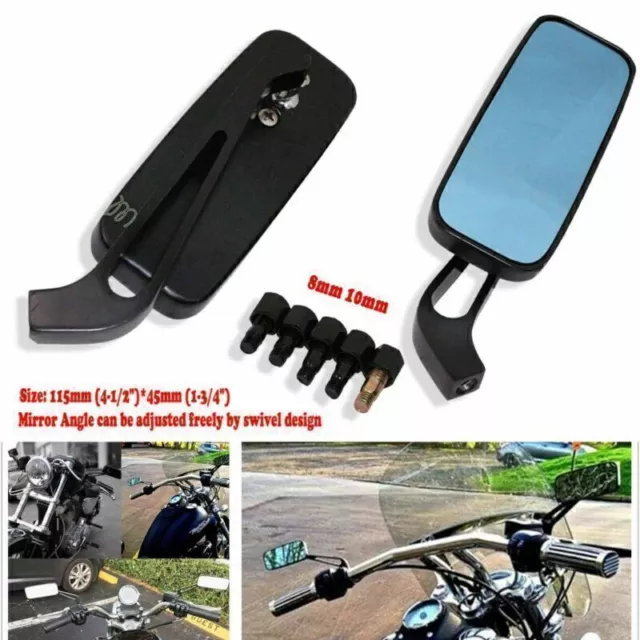 2X Black Motorcycle Rectangle Mirror For Harley Softail Sportster Chopper Bobber