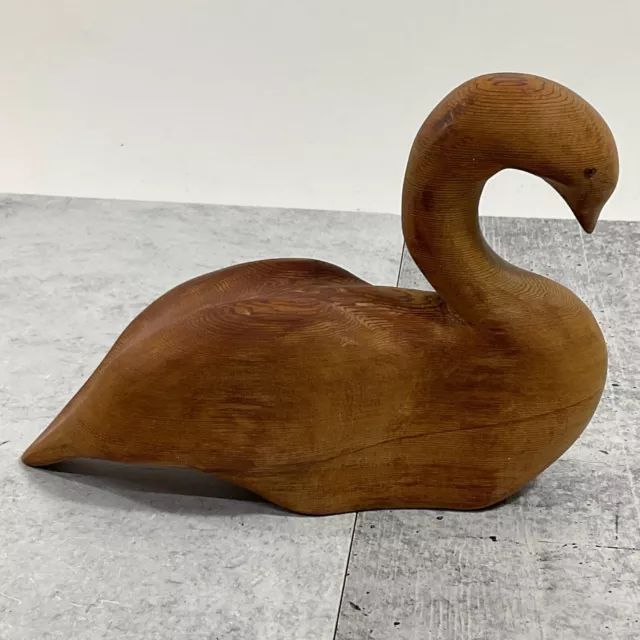 Vintage 1983 Hand Carved Hollow Wooden Swan Signed "MRA"