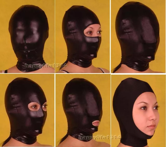 Halloween party  zentai costume shiny metallic Black Mask/Hood