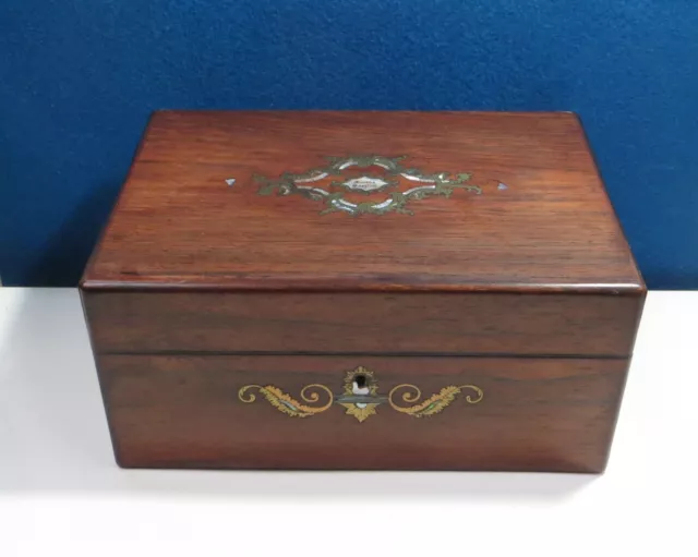 Antique Mid Victorian Rosewood Ladies Sewing Work Box - MOP / Brass / Abalone