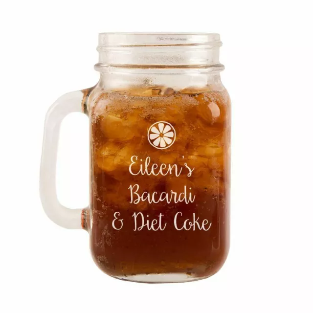 Personalised Engraved Bacardi & Diet Coke Mason Jar, Rum Themed Drinks Glass