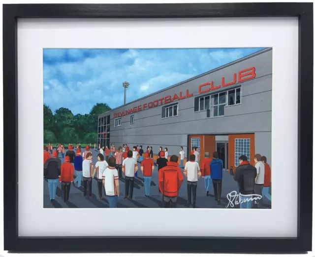Stevenage FC High Quality Framed Football Stadium Art Print. Approx A4.