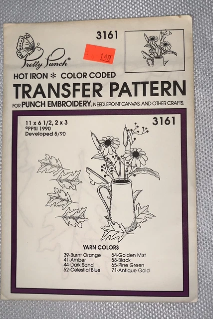 C2 '90 Bonito Punzón Bordado Hierro Patrón De Transferencia De Color 3161 Maceta Flores De Otoño