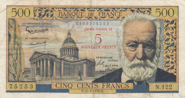 5 NF sur 500 Francs Victor Hugo - 12-02-1959 - Série N.122