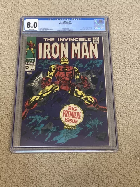 Iron Man 1 CGC 8.0 White Pages (1st Iron Man solo title-1968)  CGC #001 + magnet