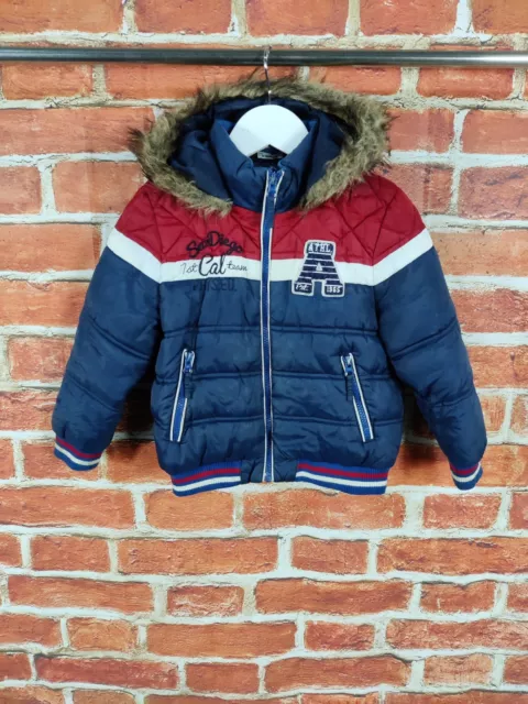 Boys Coat Age 4-5 Years George Navy Blue Mix Padded Puffer Jacket Hood Zip 110Cm