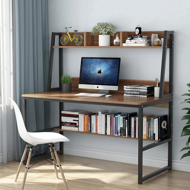 Computer Desk with Hutch, 47 Inches Home Office Desk with Space Saving Design wi