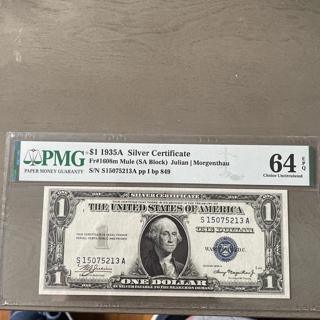 1935A $1 Mule Silver Certificate, Pmg Choice Uncirculated 64 Epq Banknote, S/A