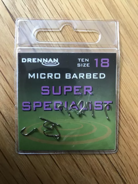 Drennan Micro Barbed Super Specialist Hooks - Size 18 - Carp Fishing