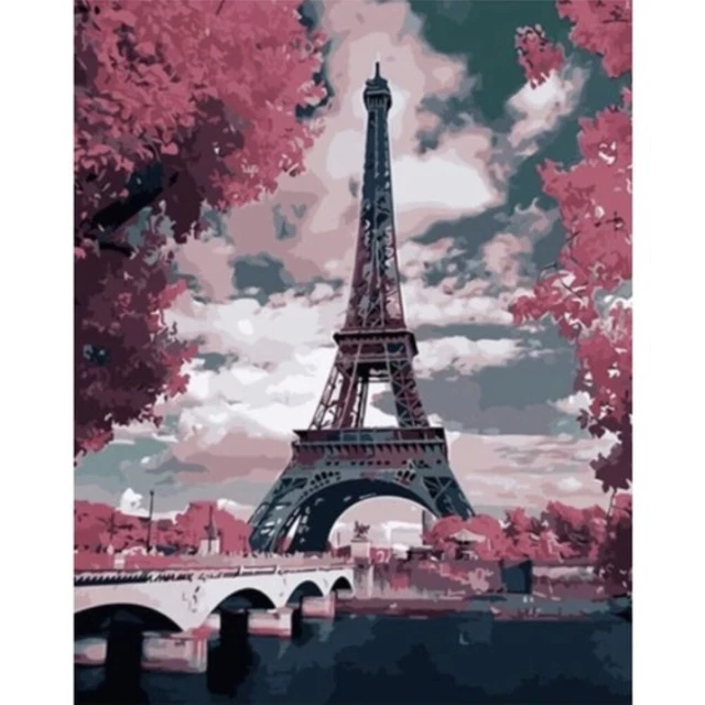 INKL. LEINWAND PARIS Eifelturm Malen nach Zahlen DIY 50x40 cm Pinsel